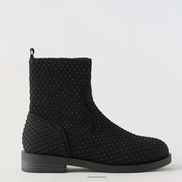 ZARA RHINESTONE MESH ANKLE BOOTS - Picture 1 of 7